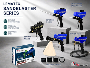 LEMATEC AS118-2C Dual Feed Air <b>Sandblaster</b> Ceramic Nozzle 600cc Storage 12 CFM ABS Material 1/4" Female Air Inlet 90-150 PSI - Product Image 2