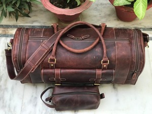 กระเป๋าเดินทางหนังแท้คุณภาพส่งออก สไตล์วินเทจ สำหรับวันหยุดสุดสัปดาห์  แบบ unisex น้ำหนักเบา ความจุมาก พร้อมซิป ขายส่ง - Product Image 4