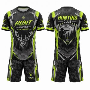 Ensemble chemise et short pour homme, imprimé floral par sublimation, respirant, en polyester, pour l'été, tenue de chasse et de plein air - Product Image 1