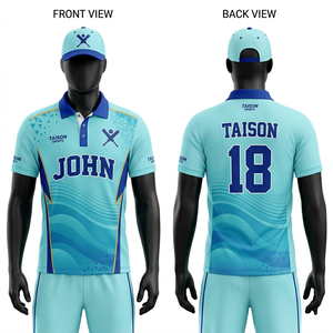 เสื้อคริกเก็ตชาย 190 GSM ผ้าโพลีเอสเตอร์ดูดซับความชื้น สีเขียวมะกอก แขนเสื้อสีทองตัดกัน โลโก้แบบรีดร้อน - Product Image 5