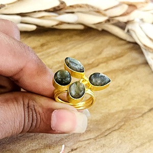Fashionable Boho Floral Gemstone <b>Ring</b> Boho Brass <b>Ring</b> for Women 18k Gold Plated Leaf Design <b>Statement</b> <b>Ring</b> for Wholesale/OEM/ODM - Product Image 3