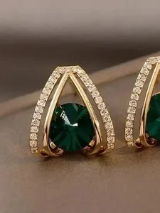 2Ct Round Cut Simulated <b>Emerald</b> <b>Stud</b> Earrings Women's In 14K Yellow Gold Plated - Product Image 3