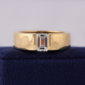<b>Emerald</b> Cut Moissanite 2 Carat High Quality Hip Hop Style <b>Mens</b> Wedding Band <b>Ring</b> 10k Yellow Gold Tension Setting - Product Image 1