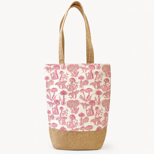 Custom Jute Canvas Beach Tote <b>Bag</b> Mushroom Print <b>Hot</b> <b>Pink</b> Large Shopper Wholesale Private Label OEM ODM Manufacturer Exporter - Product Image 3