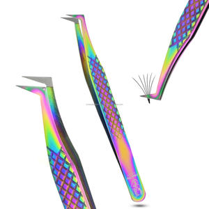 Pinzas al por mayor con punta de fibra para pestañas, de acero inoxidable, de 45 y 90 grados, para extensión de pestañas, tipo belleza, con agarre de fibra para grupos de pestañas - Product Image 1