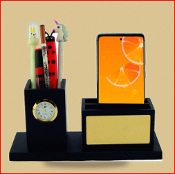 Modern Desk Organizer with Clock <b>Phone</b> Holder Pen Stand Memo Slot <b>Office</b> Desktop Gift - Product Image 2