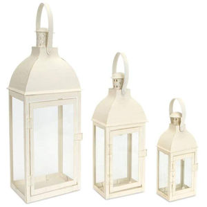 Juego de 3 faroles de metal y vidrio con acabado blanco para decoración de iluminación en el hogar, bodas y Navidad, faroles de pie en oferta. - Product Image 4