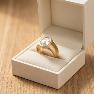 Premium Quality Oval Rose Cut Lab Grown Diamond 10K 14K 18K Solid Gold Signet Gold Bezel Platinum Wedding Statement Unisex Ring - Product Image 5