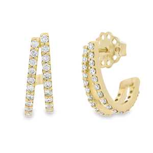Pendientes de Aro Abiertos en Forma de C con Diamantes de Laboratorio de Corte Redondo en Oro Sólido de 10K, 14K y 18K, con Cierre a Presión, Minimalistas, Modernos y de Lujo - Product Image 1
