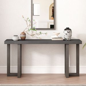 U_STYLE Solid <b>Pine</b> Legs Console <b>Table</b> with Geometric Design for Entryway Hallway Living Room Bedroom - Product Image 2