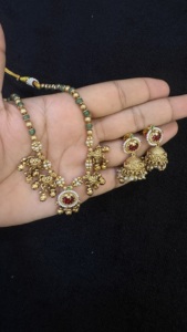 TISHYA DIAMOND Ethnic Gold Plated Alloy <b>Necklace</b> <b>and</b> <b>Earring</b> <b>Set</b> with Ruby <b>and</b> Imitation Pearl Tassel for Women <b>Bridal</b> Jewelry - Product Image 2