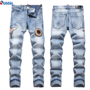 Pantalones Vaqueros de Hombre con Bordado Azul, Tendencia en Ventas, de Alta Calidad, Ajustados, Elásticos, Casuales, de Cintura Media y Pierna Recta - Product Image 6