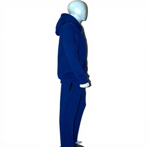 Unisex Heavy GSM 100% Organic Cotton Tracksuit Jogger Hoodie Set Royal Blue Solid Custom Logo OEM ODM Wholesale Winter Factory - Product Image 2