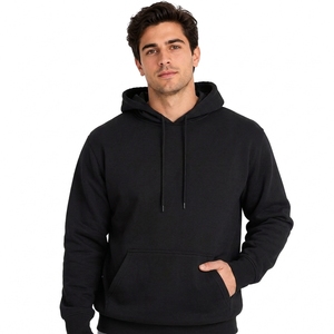 <b>Men</b> <b>s</b> <b>Black</b> Hooded Sweatshirt Regular Fit Cotton <b>Fleece</b> Casual Pullover With Pocket Autumn Wear - Product Image 1