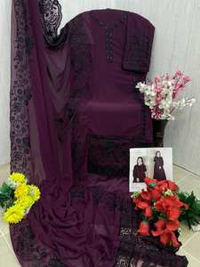 Broderie exquise lourd Georgette tissu soie Dupatta Organza indien pakistanais fête porter Shalwar Kameez ensemble exigeant - Product Image 5