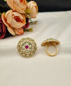 Royal Pearl Embellished Border Kundan Heavy Work Adjustable <b>Ring</b> Gold Plated Traditional Ethnic Wear Imitation <b>Ring</b> Manufacturer - Product Image 3