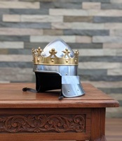Casque d'armure de chevalier médiéval couronné, casque de croisé avec couronne en laiton, casque d'armure pour cosplay