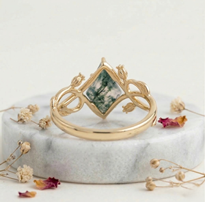 Anillo con Gema Verde en Forma de Cometa Geométrica, Joyería Nupcial Moderna de Lujo, Fabricante OEM ODM Personalizado - Product Image 2