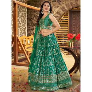 Rich Rama Green Zari Embroidered <b>Wedding</b> Lehenga Choli - Product Image 5