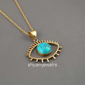 Collar con Colgante de Turquesa en Forma de Ojo Shyamjewelrs, Chapado en Oro, Estilo Bohemio, Cadena de Caja con Piedra Redonda, Joyería Unisex - Product Image 3
