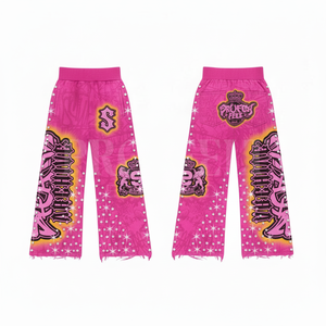 Casual Hip-Hop Style Trendy <b>Red</b> Custom Embroidery Design Streetwear Pants Distressed Hem Comfortable Sweat Pants <b>Men's</b> Canvas - Product Image 2