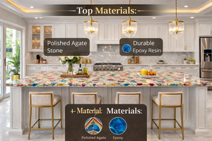 Encimera de Ágata de Piedra Semipreciosa de Lujo, Encimera de Cristal Natural para Isla de Cocina, Encimera de Piedra Preciosa de Color Personalizado - Product Image 5