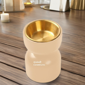 Beige Handcrafted <b>Wooden</b> Incense <b>Burner</b> with Polished Brass Bowl <b>for</b> Aromatherapy, Meditation, and Home Fragrance Display - Product Image 1