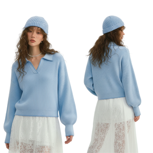 Suéter de punto casual moderno con cuello en V para mujer, ligero, con forro de algodón, cuello redondo acanalado, mangas largas, para usar en capas, del fabricante - Product Image 1