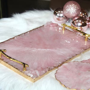 Plateau de service en résine avec poignées dorées, fait main, décoratif, taille personnalisée par HF Crafts - Product Image 2