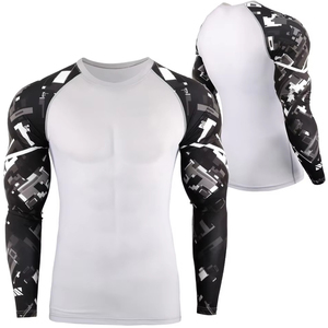 Unisex Men's Long Rashguard <b>Compression</b> MMA Gym Fitness Sportswear BJJ <b>Vest</b> with OEM Design Unisex Rash Guard Fabric Material - Product Image 1