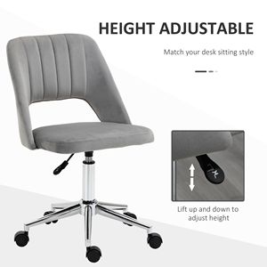 Fauteuil de bureau exécutif en velours gris avec dossier mi-hauteur rembourré, vérin à gaz haut de gamme, base robuste et fonction pivotante pour usage domestique - Product Image 4