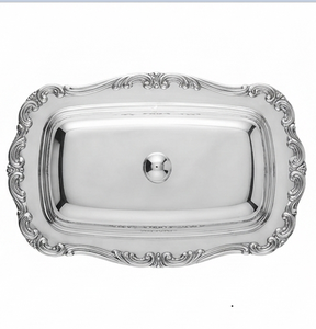 Beurrier Classique en Argent Poli avec Couvercle, Vaisselle de Cuisine en Métal, Forme Rectangulaire pour la Conservation de la Fraîcheur - Product Image 3