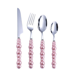 Modern Elegant Silver <b>White</b> Pearl Handle Flatware Wedding Stainless Steel Cutlery <b>Set</b> With Ceramic Pearl Handle - Product Image 2