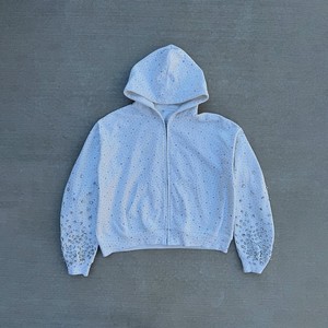 Premium 430gsm Heavyweight Winter Casual Sweet Eco-Friendly <b>Hoodie</b> for Unisex 100% Cotton Zipper-<b>Up</b> Collar Rhinestone 3D Effect - Product Image 6