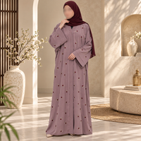 Abaya brodée de couleur mauve de qualité supérieure |   Robe islamique modeste pour femmes musulmanes, détails floraux, coupe ample, manches longues, designs élégants pour tous les jours