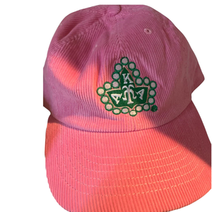 AKA Pink Corduroy Baseball <b>Cap</b> with Green Embroidered Ivy Leaf & Pearl Design Adjustable Sorority <b>Hat</b> Pink Color - Product Image 1
