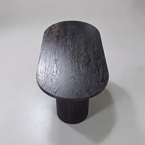 Mesa de Comedor Ovalada Moderna, Mesa con Pedestal de Madera Maciza, Base Acanalada, Muebles Minimalistas de Estilo Japonés para el Hogar y Restaurantes - Product Image 4