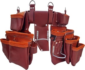 Premium <b>Leather</b> <b>Tool</b> Belt 27 Pockets Heavy Duty Oil Tanned Red for Electrician Carpenter Construction - Product Image 1