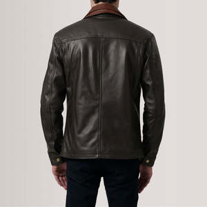 Chaqueta Clásica de Cuero Genuino Marrón de Invierno, Cuello Alto, Cierre de Cremallera, Resistente al Viento, Transpirable, de Secado Rápido y Ecológica - Product Image 2