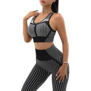 Ensemble de yoga respirant sans couture pour femmes, 2 pièces, vêtements de sport de gym, haut court sans manches, leggings à taille mi-haute élastique - Product Image 6