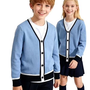 Knit Chic High School Student Uniform 100% Cotton Cardigan Sweater V-Neck Button Preppy Soft Comfortable - Product Image 1