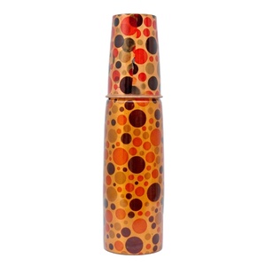 99% Pure Copper Water <b>Bottle</b> with Glossy Polka Dot Print | Leak Proof Ayurvedic Health Benefits Yoga <b>Flask</b> 1000ml Copper Vessel - Product Image 1