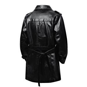 Mens Black <b>Leather</b> Trench Coat <b>Long</b> Belted Overcoat Genuine <b>Leather</b> PU <b>Leather</b> Winter Fashion <b>Jacket</b> - Product Image 2