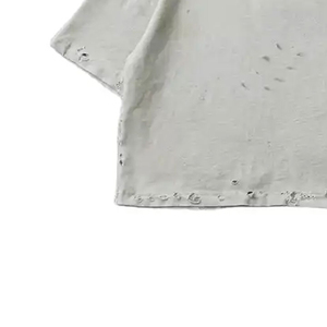 New Best Fashion Heavyweight 100% Cotton Men's Distressed T-Shirts Custom Design Half Sleeve Distressed <b>Clothes</b> Long Length - Product Image 3