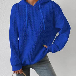 Sweat-shirt à capuche en tricot surdimensionné, couleur bleu uni, avec poche, unisexe, vêtements d'hiver - Product Image 1