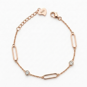 S925 Silver Zircon Oval Link Bracelet Rose Gold Plated Trendy Gift Jewelry for Women Party Wear - Product Image 3