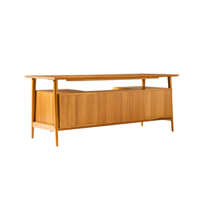 Solid Teak <b>Wood</b> Executive <b>Desk</b> with <b>Drawers</b> and Cabinet Storage, Mid Century Modern Office Table for Home and Workspace - Product Image 5