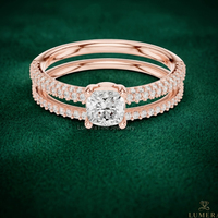 Bague d'anniversaire raffinée en diamant de laboratoire taille coussin, sertissage central sécurisé à quatre griffes, ensemble de mariage à double rangée micro-pavé