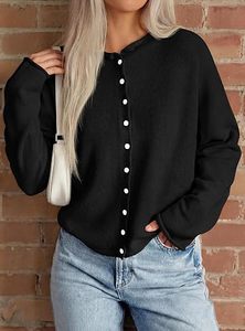 Cardigan noir en tricot, couleur unie, manches longues, fermeture boutonnée, pull d'automne, 100% acrylique, coupe classique - Product Image 6