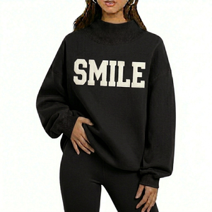 Sweat-shirt à col montant pour femme en mélange de coton premium, pull d'hiver coupe ample, fournisseur de vêtements de mode avec logo personnalisé OEM - Product Image 1